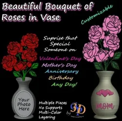 Customizable Bouquet of Roses in Flower Vase w/ Photo Frame