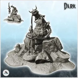 Dragon and samurai on rock (16) - Fantasy Medieval Dark Chaos Animal Beast Undead