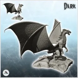 Dragon with big wings standing on rocky ground (18) - Fantasy Medieval Dark Chaos Animal Beast Undead