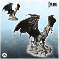 Dragon with double big horns on rock (13) - Fantasy Medieval Dark Chaos Animal Beast Undead