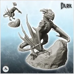 Dragon with pointed tail on rock (8) - Fantasy Medieval Dark Chaos Animal Beast Undead