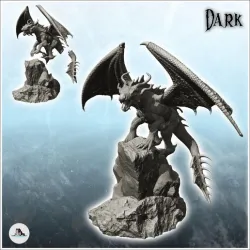 Horned dragon on rocky promontory (17) - Fantasy Medieval Dark Chaos Animal Beast Undead