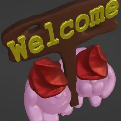 Naked gnomes with signs