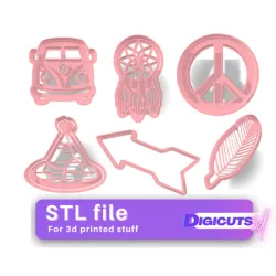 SET of 6 cookie cutters STL Files of Hippie theme