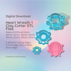 Heart Wreath 1 Clay Cutter - Valentines Love STL Digital File Download- 8 sizes and 2 Cutter Versions