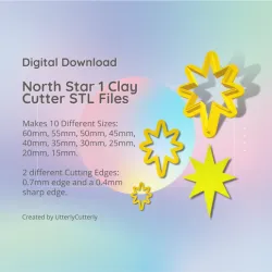 North Star 1 Clay Cutter - Celestial STL Digital File Download- 10 sizes and 2 Cutter Versions