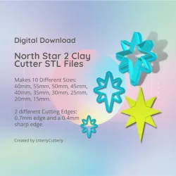 North Star 2 Clay Cutter - Celestial STL Digital File Download- 10 sizes and 2 Cutter Versions