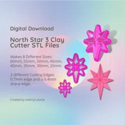 North Star 3 Clay Cutter - Celestial STL Digital File Download- 8 sizes and 2 Cutter Versions