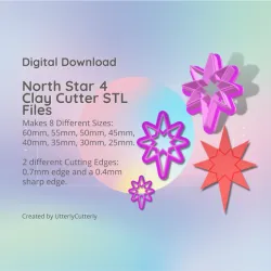 North Star 4 Clay Cutter - Celestial STL Digital File Download- 8 sizes and 2 Cutter Versions