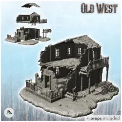 Ruined wooden building with damaged stairs and cart (+ props) (29) - Cowboy USA America ACW American Civil War History Historical