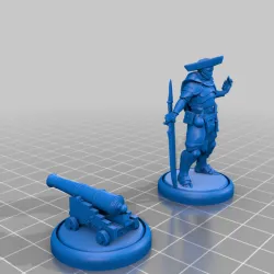 Warforged Pirate Artillerist Artificer and Naval Eldritch Cannon - D&D Miniature