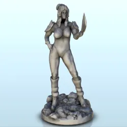 Warrior with long hair, armor and sword - Medieval Fantasy Magic Feudal Old Archaic Saga 28mm 15mm