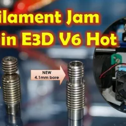 Fix filament Jam issue with E3D V6 by changing full metal 1.75 mm throat to 4.1 mm bore throat