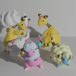 Mareep, Flaaffy, Ampharos and Mega-Ampharos 3D print model