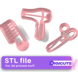 Set of 3 Hairdresser cookie cutters STL files