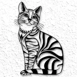 Sitting Tabby Kitty Cat Wall Art 2D Cat Wall Decor