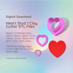 Stud Micro Heart Clay Cutter - STL Digital File Download- 12 sizes and 2 Cutter Versions
