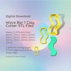 Wave Bar 1 Clay Cutter - STL Digital File Download- 13 sizes and 2 Cutter Versions Earrings, Pendant, Barrette