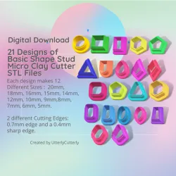 21 Designs Basic Shapes Stud Micro Clay Cutter - STL Digital File Download- 12 sizes and 2 Cutter Versions