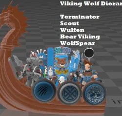 Custom 28 to 32 mm Viking Wolf Mini Figs w/Ship Diorama
