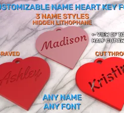 Customizable Name Heart Key Fob