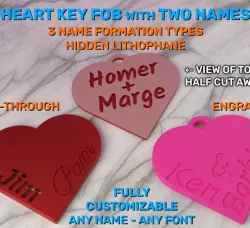 Customizable Two Names Heart Key Fob