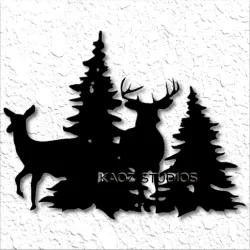 Deer in forest Wall art mountain scene wall decor