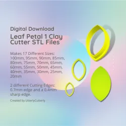 Leaf Petal 1 Clay Cutter - Basic Shape Geometric STL Digital File Download- 17 sizes and 2 Cutter Versions, cookie cutter