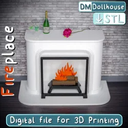 Miniature Fireplace in 1/12 scale - modern dollhouse furniture. Fireplace for BJD dolls.