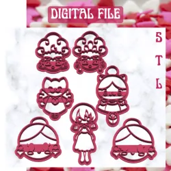 Set of Chibi Cute Ballerina, Cupid, Showgirls, Doll Cutters 3d STL File For Polymer Clay Cutters