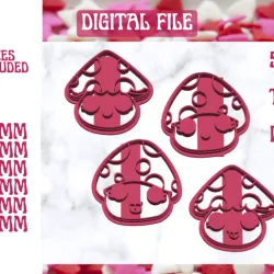 Set of Chibi Cute Mushroom Cutters 3d STL File For Polymer Clay Cutters
