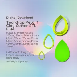 Teardrop Petal 1 Clay Cutter - Basic Shape Geometric STL Digital File Download- 17 sizes and 2 Cutter Versions, cookie cutter