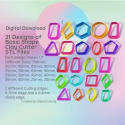 21 Designs Basic Shapes Clay Cutter - STL Digital File Download- 17 sizes and 2 Cutter Versions