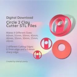 Circle 2 Clay Cutter - Donut Geometric STL Digital File Download- 9 sizes and 2 Cutter Versions, cookie cutter