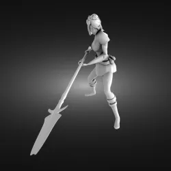 Female warrior in a fighting stance with a spear