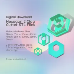 Hexagon 2 Clay Cutter - Donut Geometric STL Digital File Download- 9 sizes and 2 Cutter Versions, cookie cutter