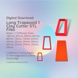 Long Trapezoid 1 Clay Cutter - Basic Shape Geometric STL Digital File Download- 17 sizes and 2 Cutter Versions, cookie cutter