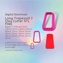 Long Trapezoid 2 Clay Cutter - Basic Shape Geometric STL Digital File Download- 17 sizes and 2 Cutter Versions, cookie cutter