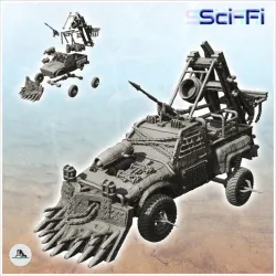 Post-apo pick-up with front shovel, harpoon and siege weapon at the rear (14) - Future Sci-Fi SF Post apocalyptic Tabletop Scifi