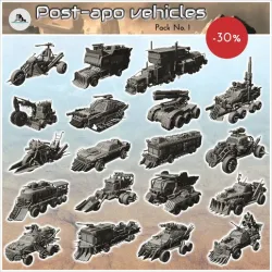 Post-apo vehicles pack No. 1 - Future Sci-Fi SF Post apocalyptic Tabletop Scifi Machine Terrai,