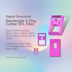 Rectangle 2 Clay Cutter - Donut Geometric STL Digital File Download- 9 sizes and 2 Cutter Versions, cookie cutter