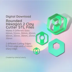 Rounded Hexagon 2 Clay Cutter - Donut Geometric STL Digital File Download- 9 sizes and 2 Cutter Versions, cookie cutter
