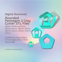 Rounded Pentagon 2 Clay Cutter - Donut Geometric STL Digital File Download- 9 sizes and 2 Cutter Versions, cookie cutter