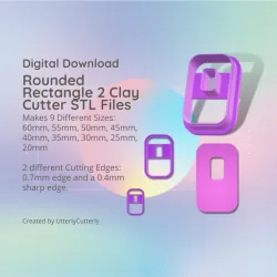 Rounded Rectangle 2 Clay Cutter - Donut Geometric STL Digital File Download- 9 sizes and 2 Cutter Versions, cookie cutter