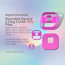 Rounded Square 2 Clay Cutter - Donut Geometric STL Digital File Download- 9 sizes and 2 Cutter Versions, cookie cutter
