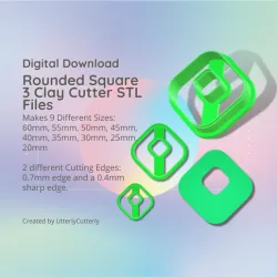 Rounded Square 3 Clay Cutter - Donut Geometric STL Digital File Download- 9 sizes and 2 Cutter Versions, cookie cutter