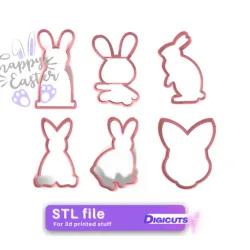 SET OF 6 COOKIE CUTTER Outlines STL FILES OF EASTER rabbits