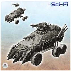 Six-wheeled vehicle with weapons, spikes and bulletproof windows (2) - Future Sci-Fi SF Post apocalyptic Tabletop Scifi
