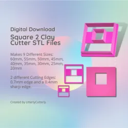 Square 2 Clay Cutter - Donut Geometric STL Digital File Download- 9 sizes and 2 Cutter Versions, cookie cutter