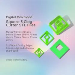 Square 3 Clay Cutter - Donut Geometric STL Digital File Download- 9 sizes and 2 Cutter Versions, cookie cutter
